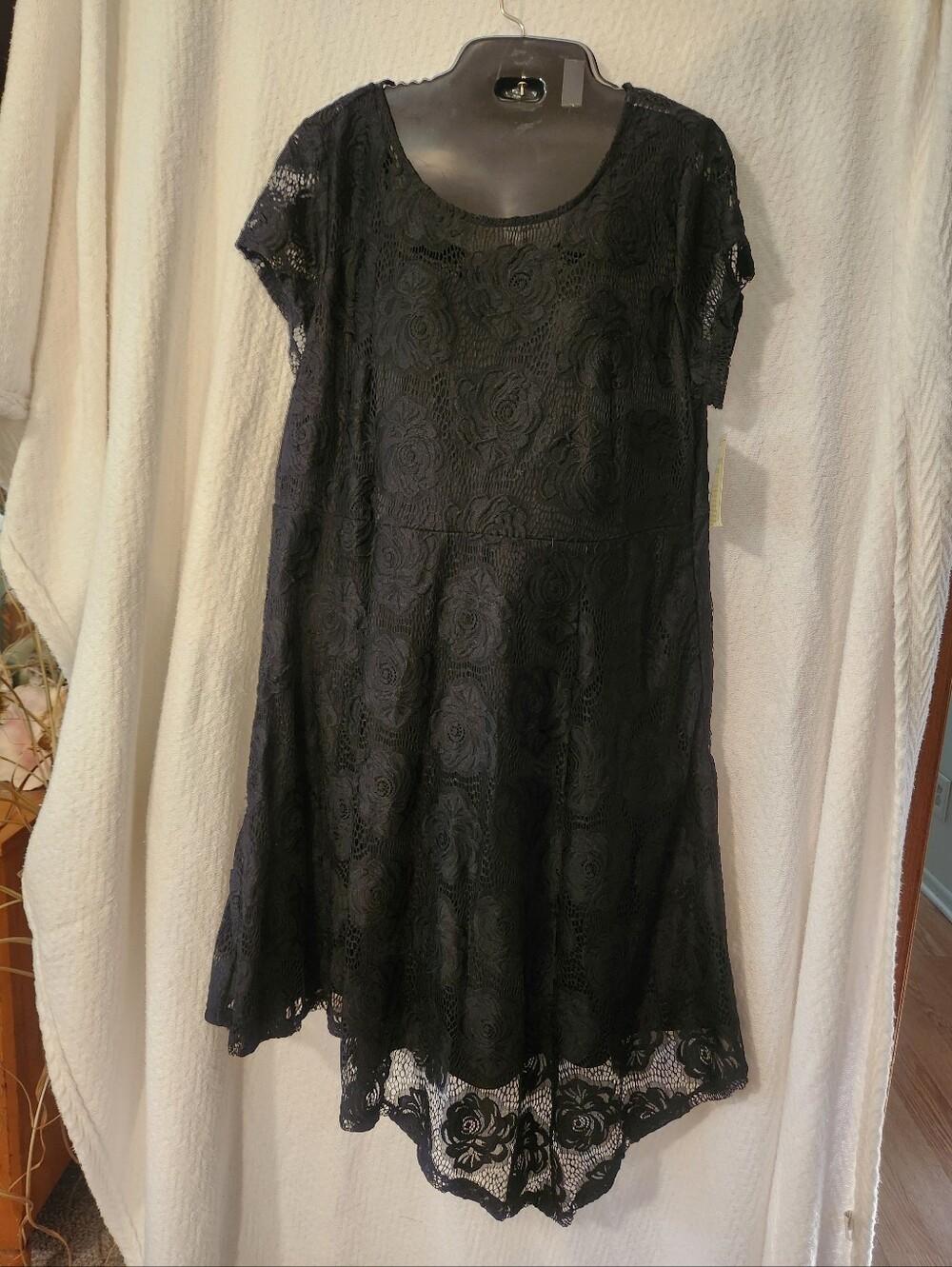 Black Lace A-Line Dress - Women's Elegant Short Sleeve By Ellos Size 20